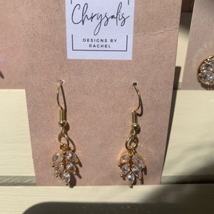 Cubic Zirconia Gold Leaf Earrings